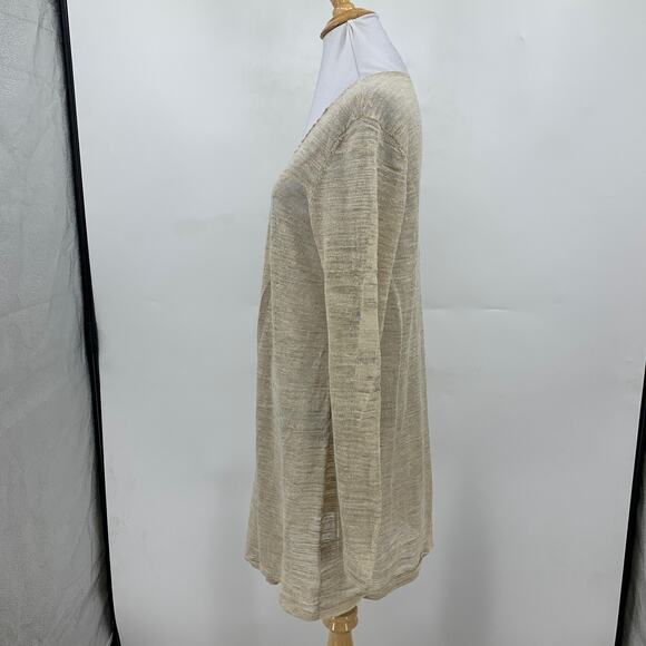 Eileen Fisher Cardigan Womens M Medium Cream Semi Sheer Linen Blend Long Sleeve - Picture 4 of 11